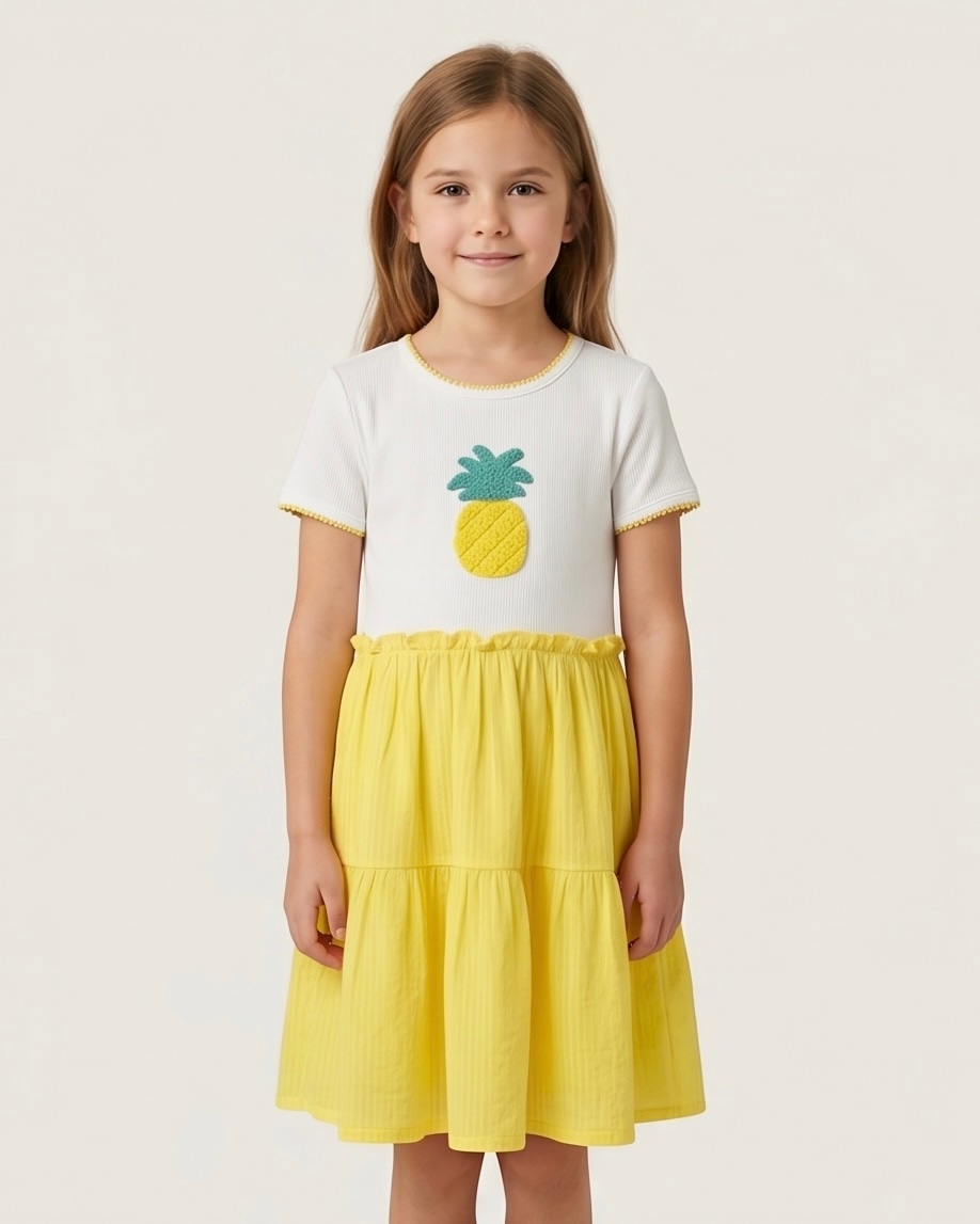 Pineapple Chenille Cotton Dress in Sunshine Yellow, view 3