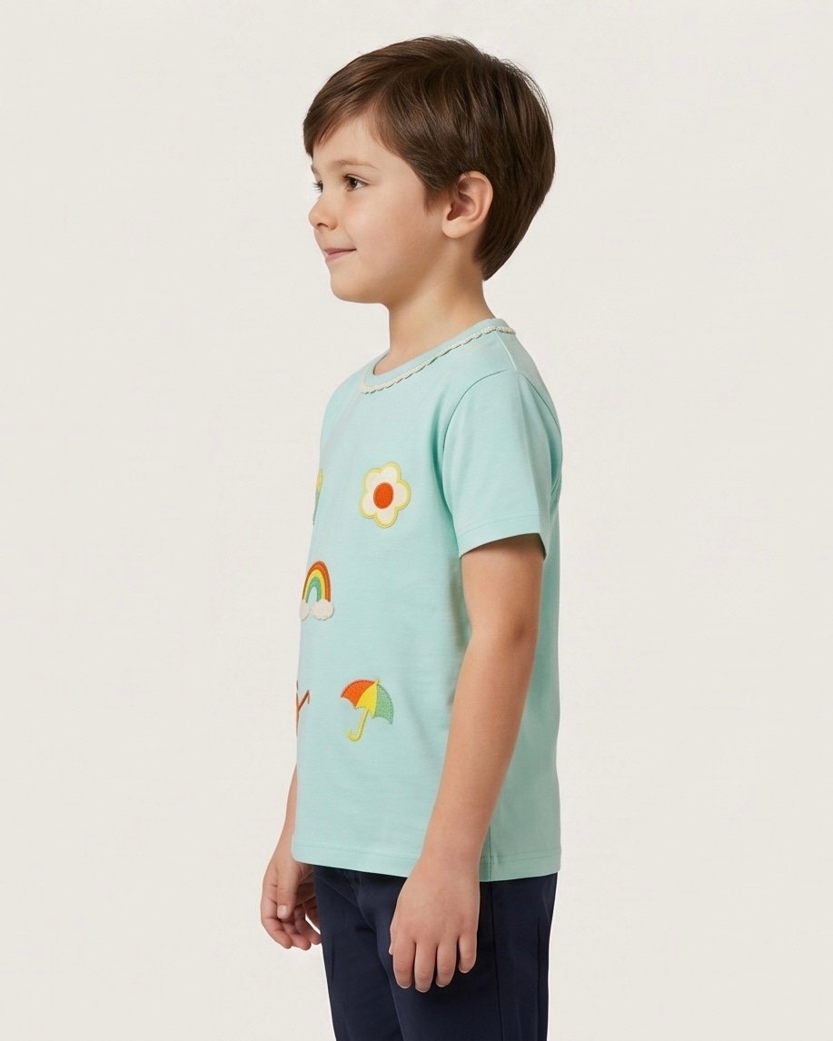 Rainbow Applique Cotton Tee in Sky Blue, view 2