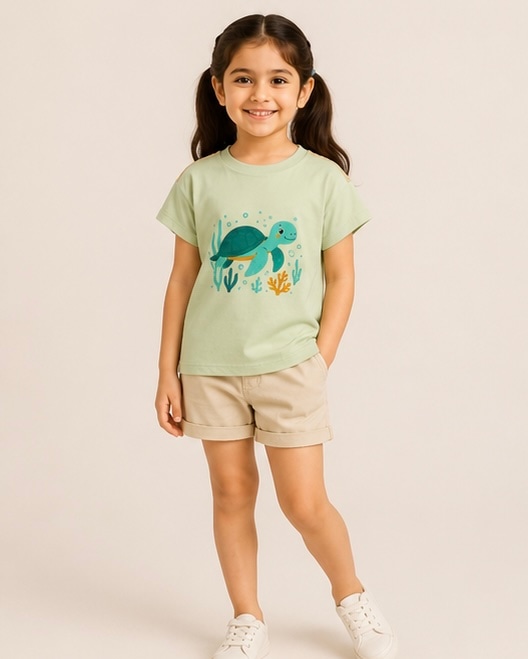 Sea Turtle Sequin Cotton Tee in Mint, view 3