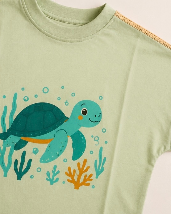 Sea Turtle Sequin Cotton Tee in Mint, view 4