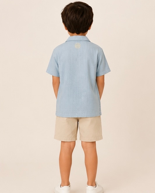 Seaside Embroidered Seersucker Shirt in Sky, view 2