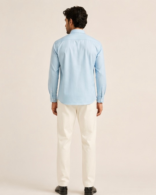 Sky Slim Cotton Shirt in Baby Blue, view 2