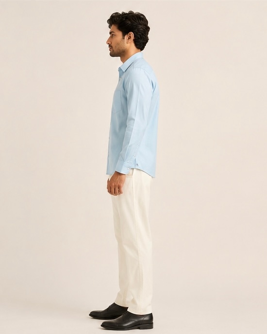 Sky Slim Cotton Shirt in Baby Blue, view 3