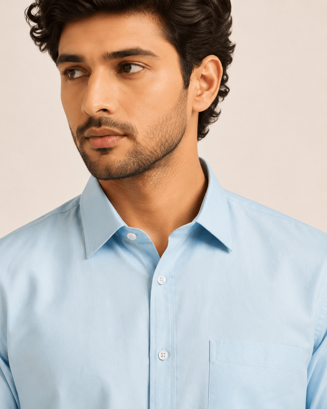 Sky Slim Cotton Shirt in Baby Blue, view 5
