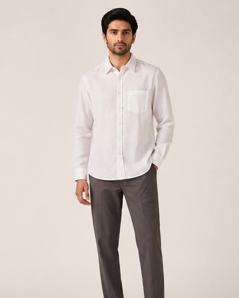 White Linen Shirt in White, view 1