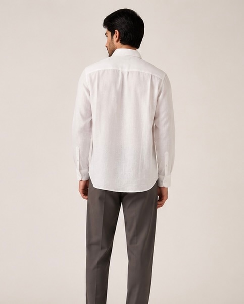 White Linen Shirt in White, view 2