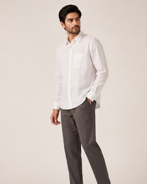 White Linen Shirt in White, view 3