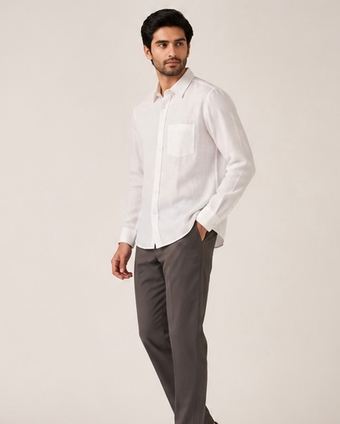 White Linen Shirt in White, view 4