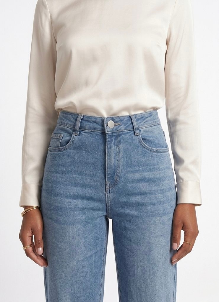 High-Rise Straight Jean in Mid Indigo, view 2