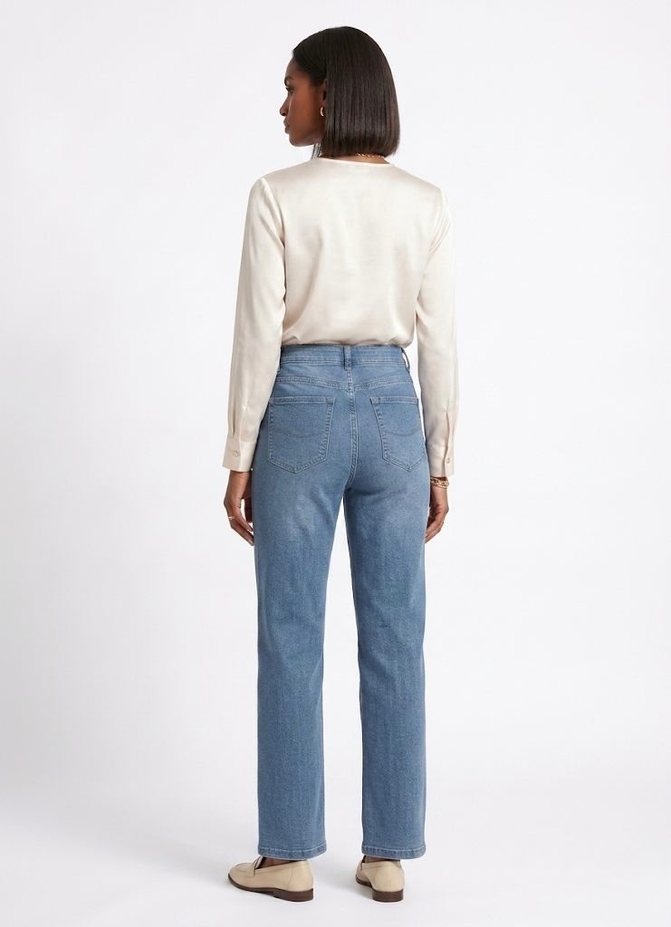 High-Rise Straight Jean in Mid Indigo, view 4