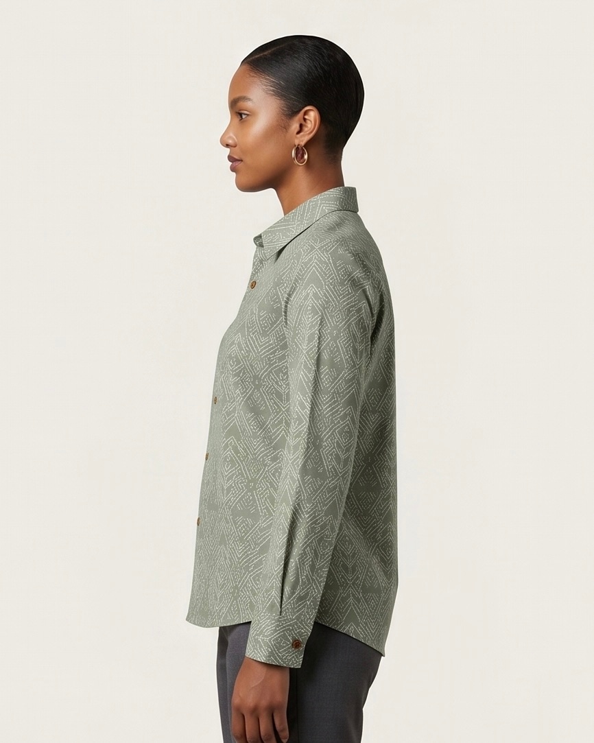 Sage Print Shirt in Sage Green, view 3