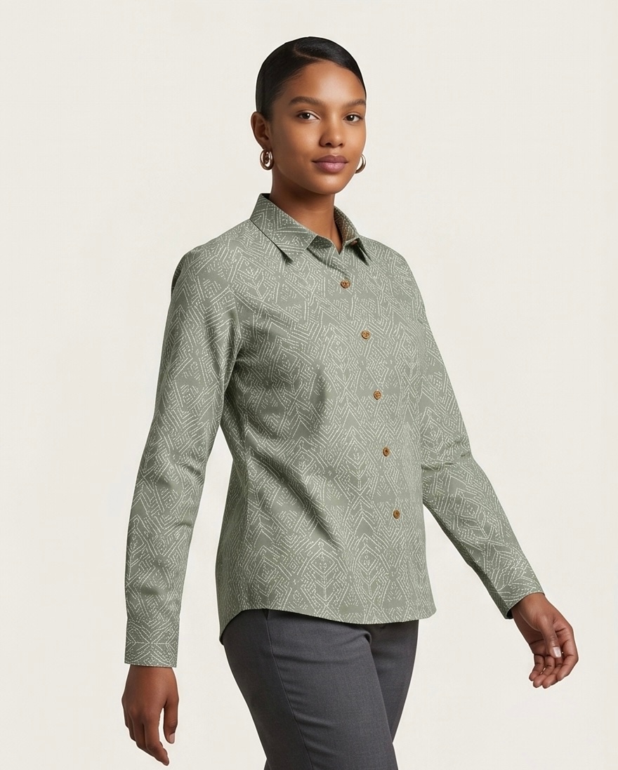 Sage Print Shirt in Sage Green, view 4