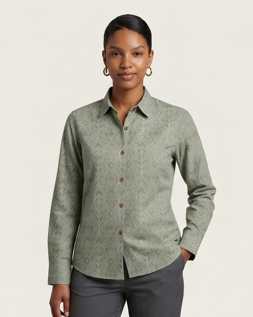 Sage Print Shirt in Sage Green, view 1