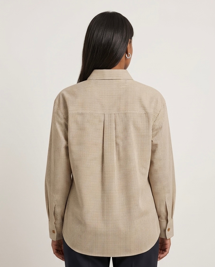 Peach Micro Check Shirt in Peach, view 7