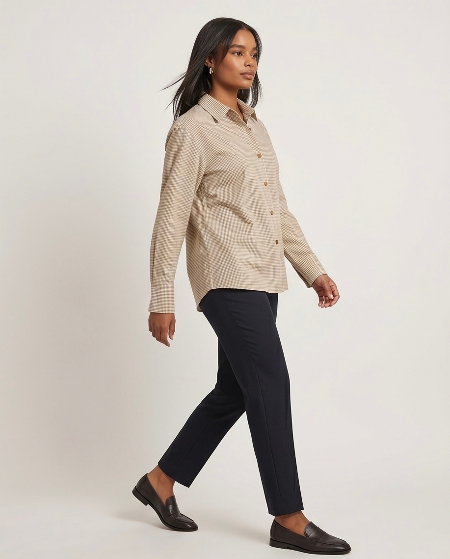 Peach Micro Check Shirt in Peach, view 8