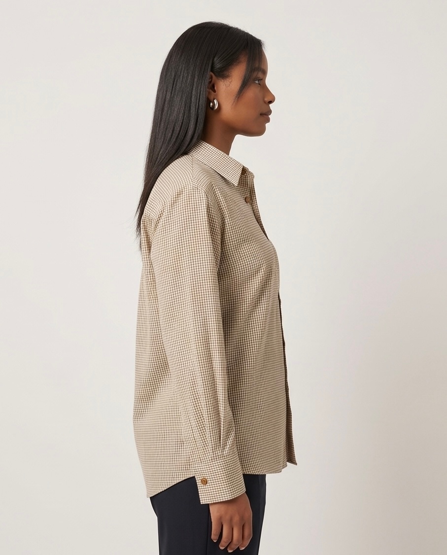 Peach Micro Check Shirt in Peach, view 9