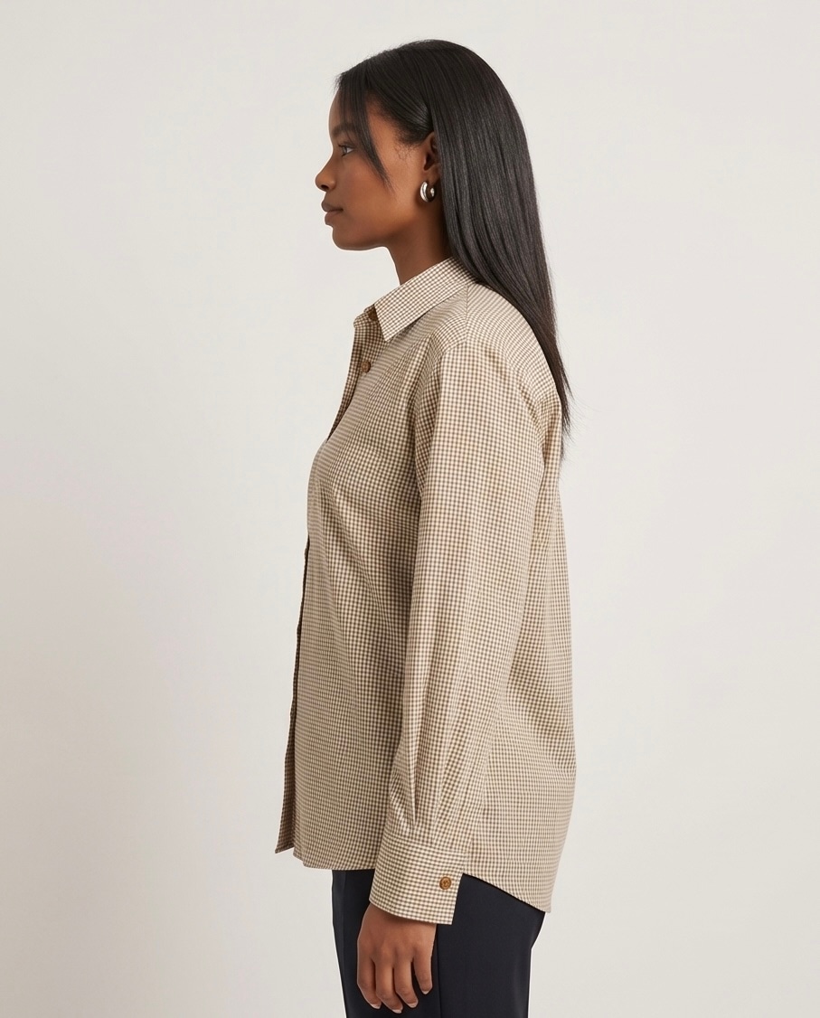 Peach Micro Check Shirt in Peach, view 10