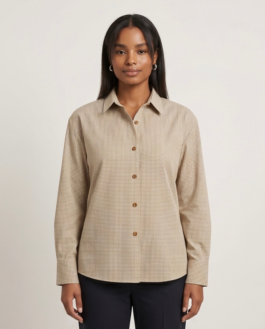 Peach Micro Check Shirt in Peach, view 6
