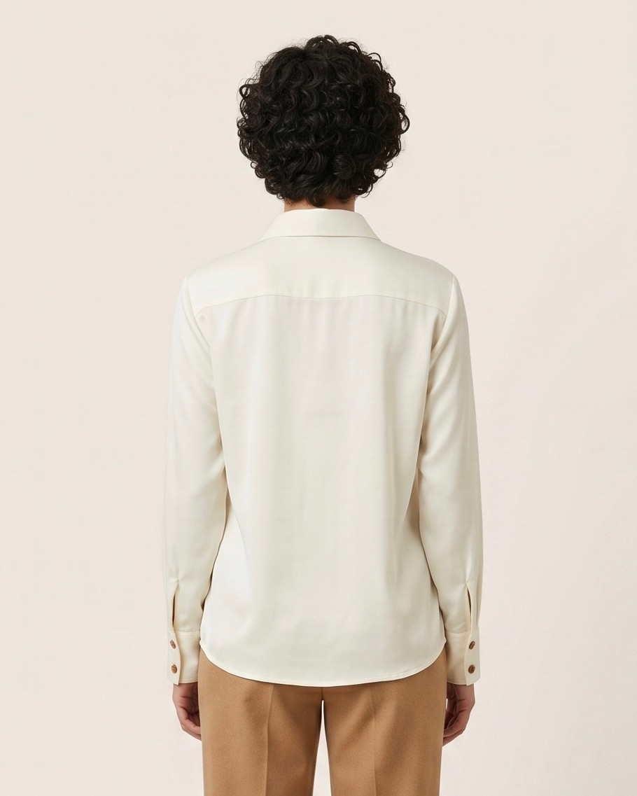 Women's Ivory Satin Shirt in Ivory, view 2