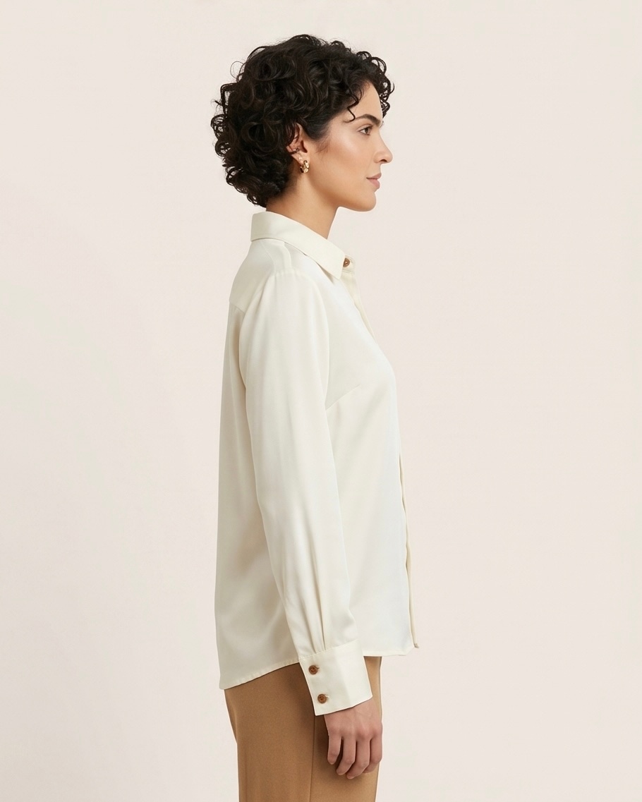 Women's Ivory Satin Shirt in Ivory, view 3