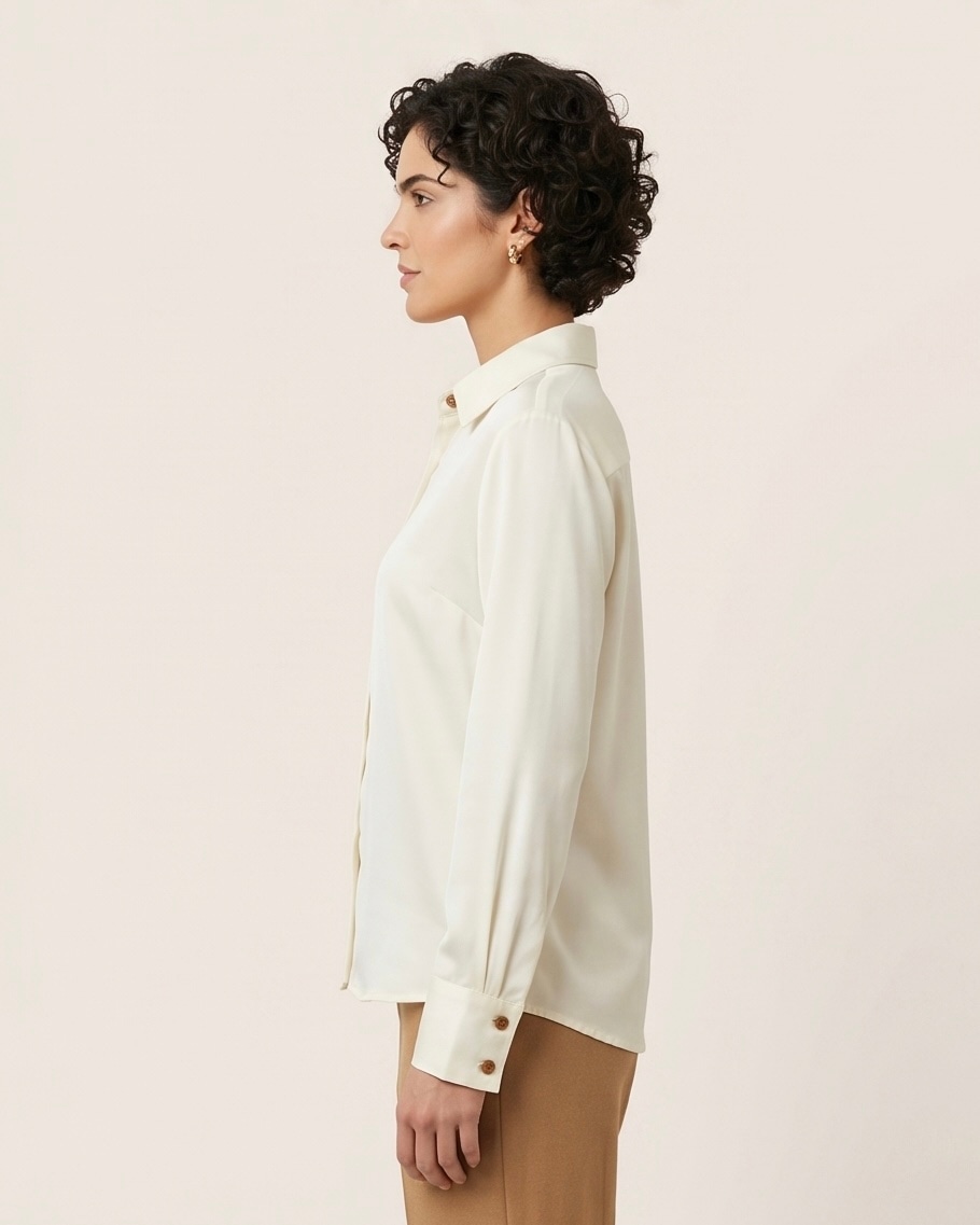 Women's Ivory Satin Shirt in Ivory, view 4