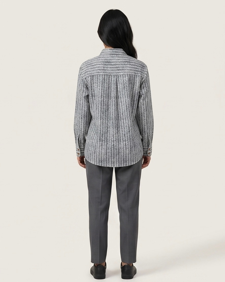 Women's Floral Stripe Print Shirt in Ash Grey, view 2
