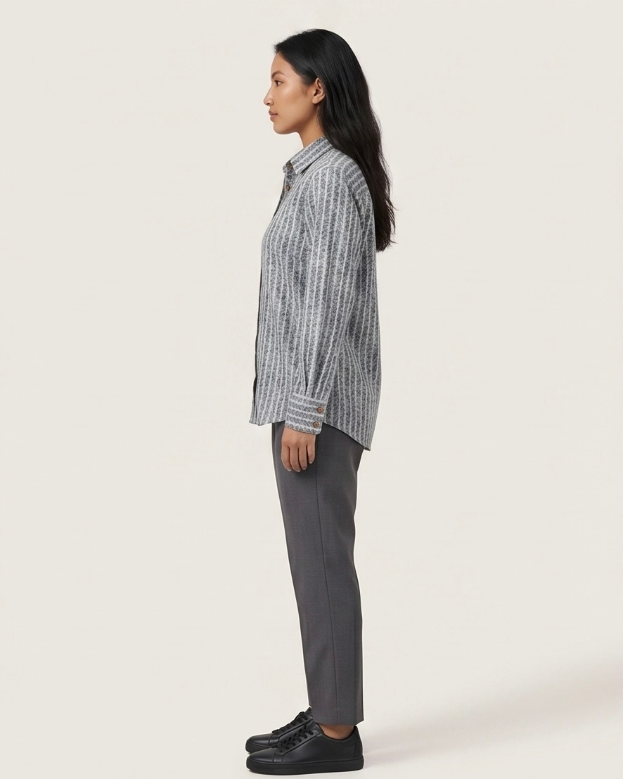 Women's Floral Stripe Print Shirt in Ash Grey, view 4