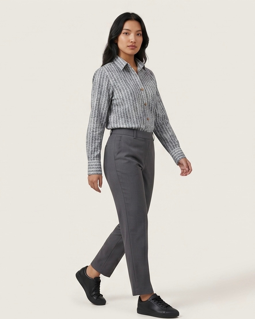 Women's Floral Stripe Print Shirt in Ash Grey, view 5