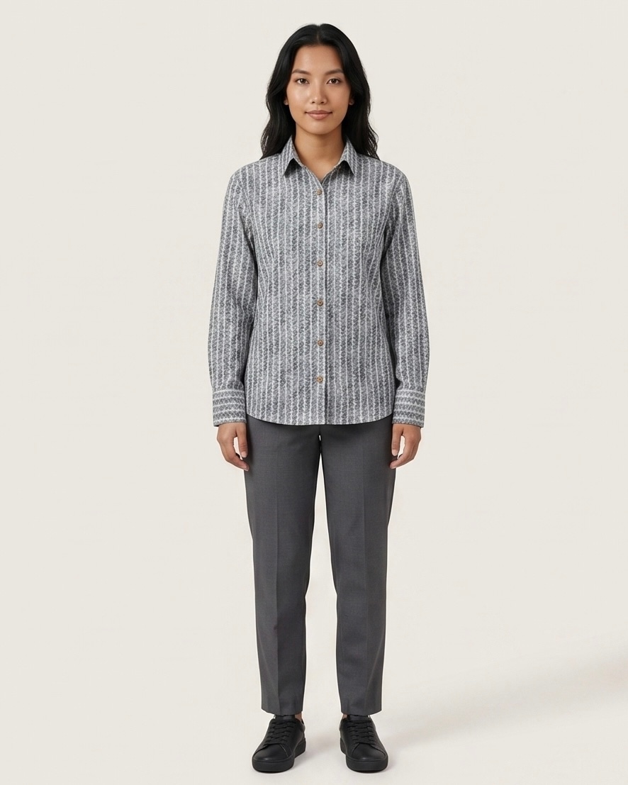 Women's Floral Stripe Print Shirt in Ash Grey, view 1
