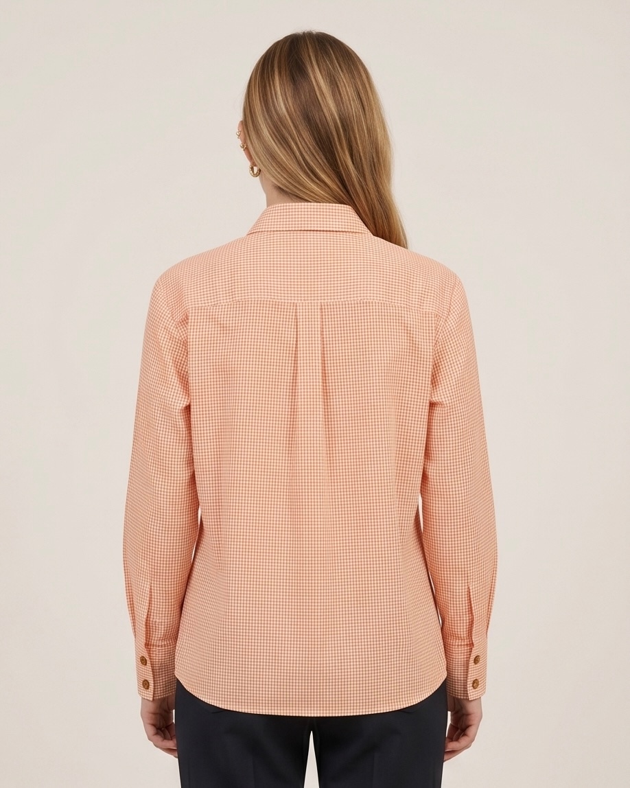Peach Micro Check Shirt in Peach, view 2