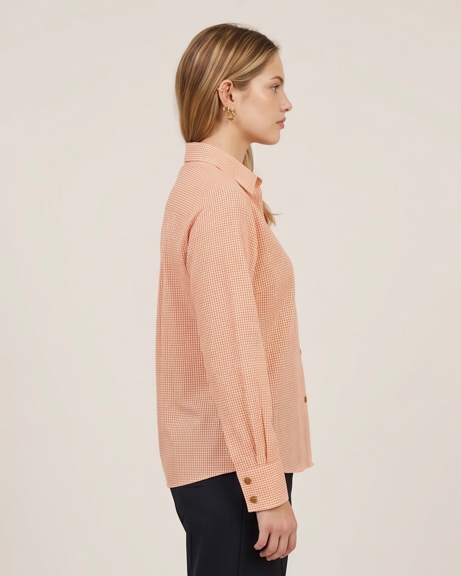 Peach Micro Check Shirt in Peach, view 3