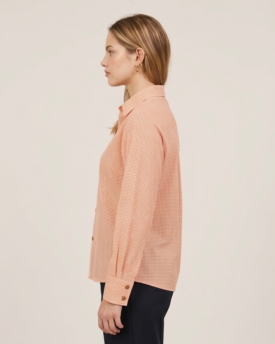 Peach Micro Check Shirt in Peach, view 4
