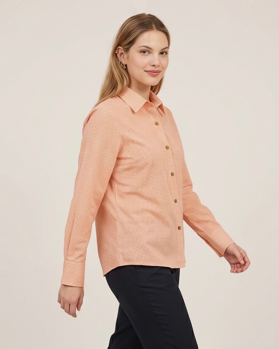 Peach Micro Check Shirt in Peach, view 5
