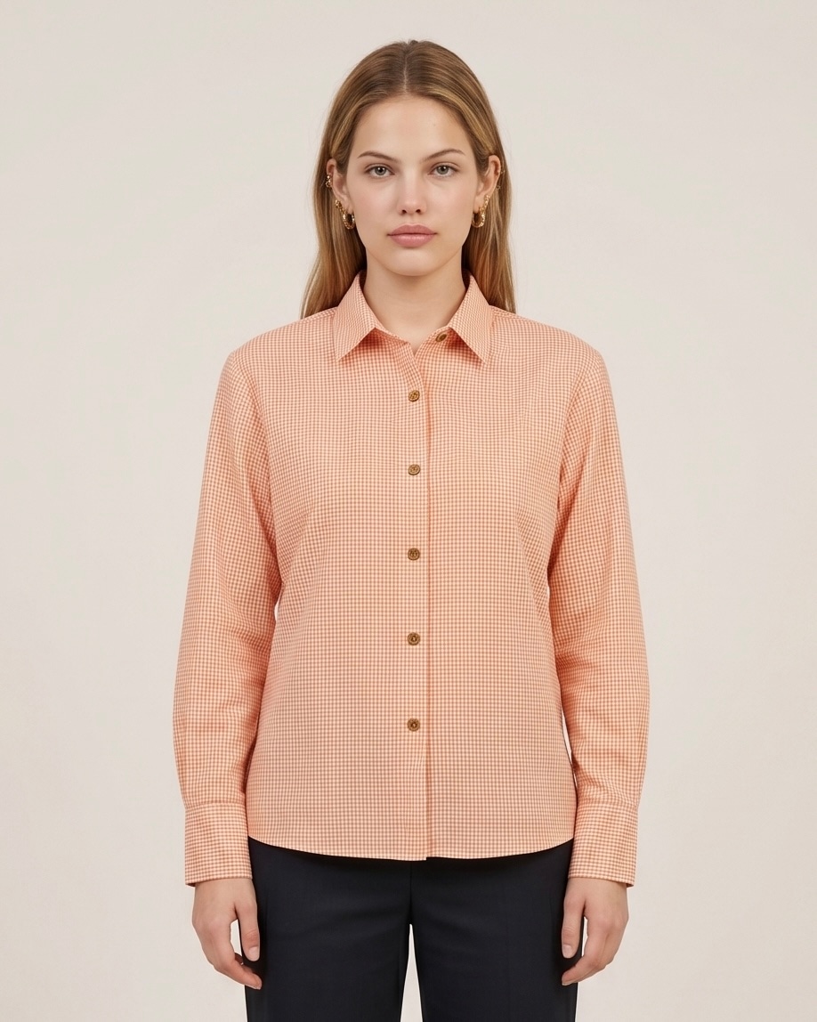 Peach Micro Check Shirt in Peach, view 1
