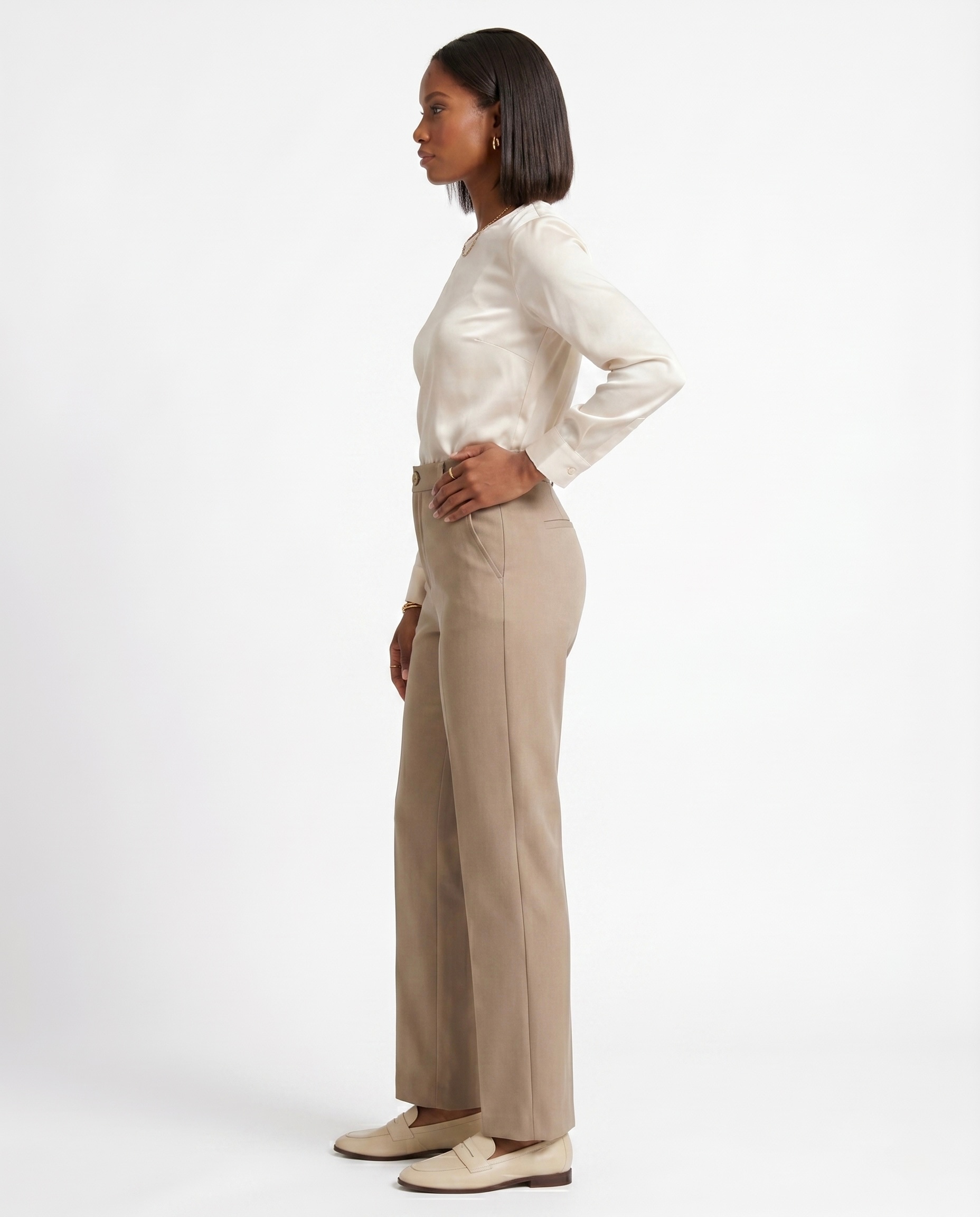 Korean Tailored Trouser in Beige, view 3
